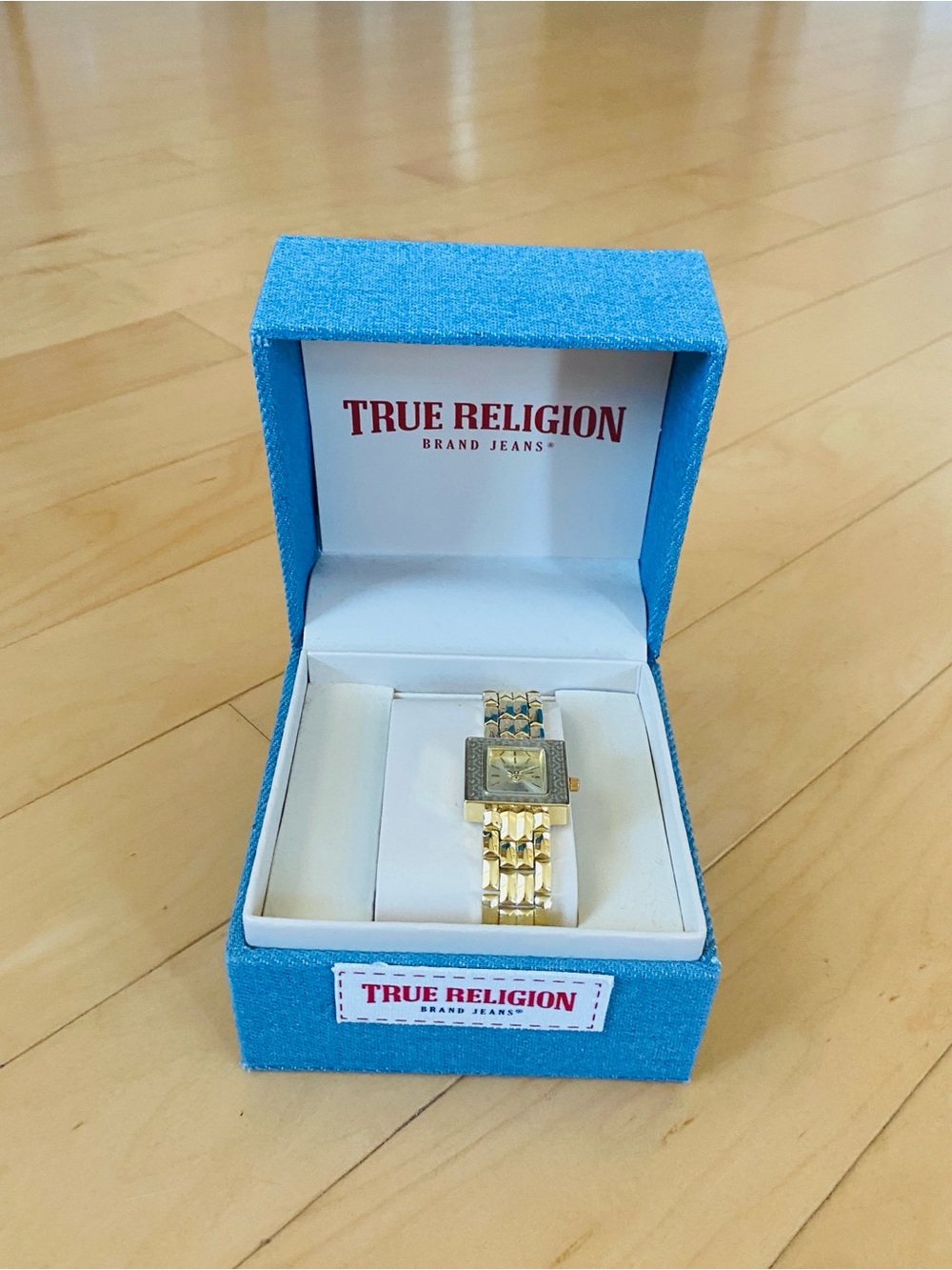 True Religion Gold-Tone Square Dial Two-Hand Quart Women's Bracelet Watch